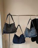 Button Denim Hobo Bag