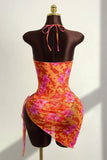 Printed Halter Swimsuit & Wrap Skirt
