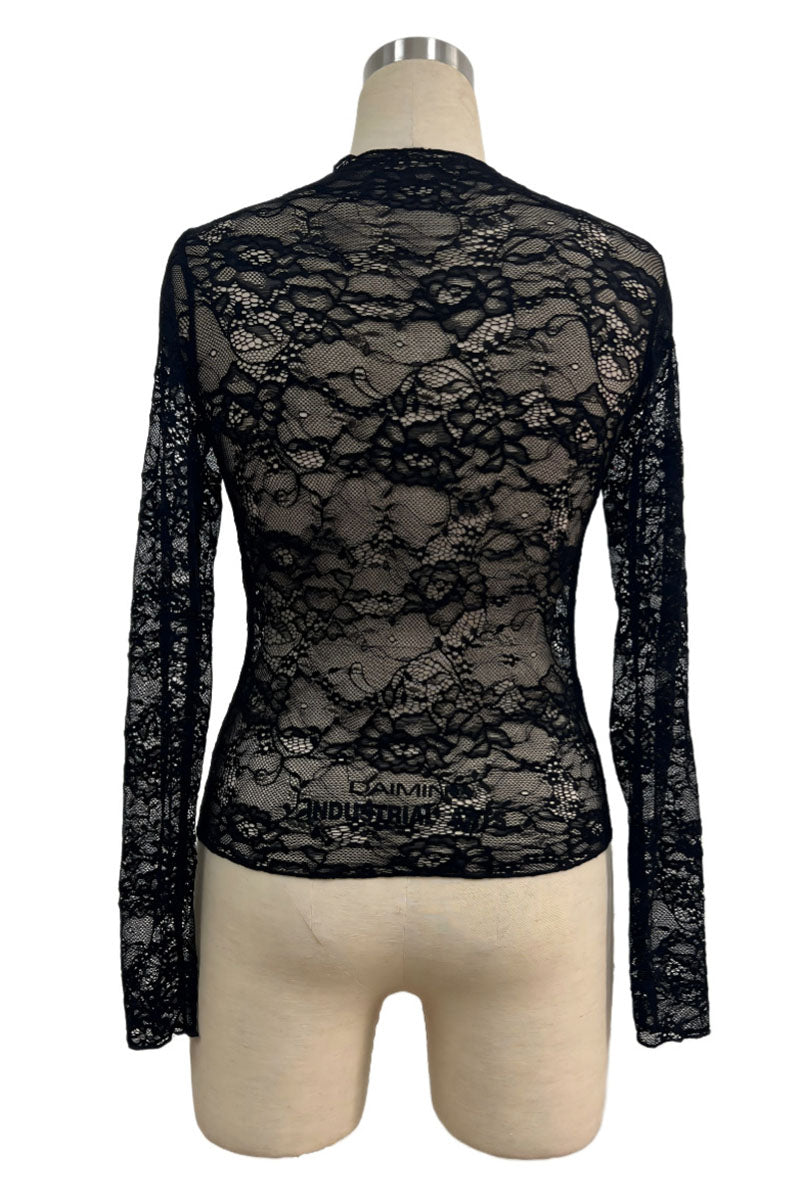 Floral Lace Long Sleeve Crop Top