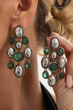 Oval Stone Beaded Chandelier Earrings