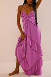 Ruffle Tiered Halter Maxi Casual Dress
