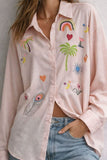 Patterned Button-Front Blouse