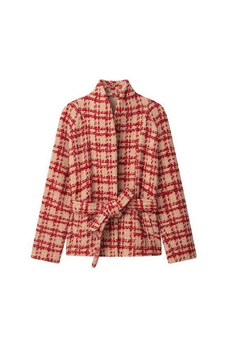 Plaid Tie-Waist Long Sleeve Coat