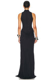 Mock Neck Sleeveless Ruched Maxi Casual Dress