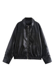 Zip-Up Collared Faux Leather Jacket