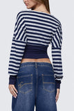 Striped Wrap V-Neck Long Sleeve Crop Blouse