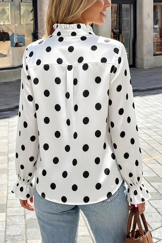 Polka Dot Ruffle Collar Bell Sleeve Blouse