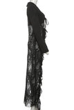 Tie-Front Sheer Panel High-Low Blazer