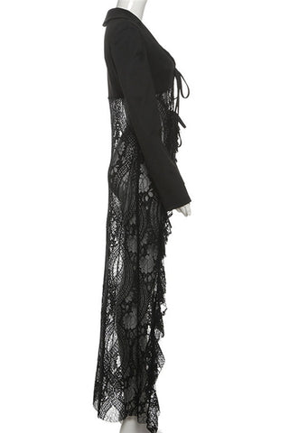 Tie-Front Sheer Panel High-Low Blazer