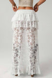 Ruffle Asymmetric High-Low Midi Skirt