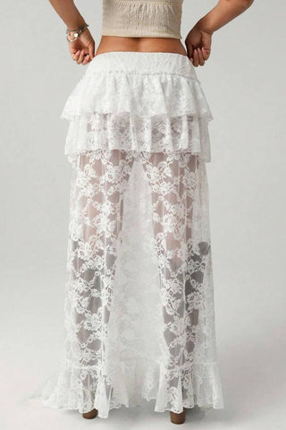 Ruffle Asymmetric High-Low Midi Skirt