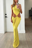 Cutout Ruched Draped Maxi Dress
