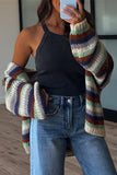 Striped Open-Front Chunky Knit Cardigan