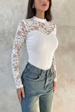Floral Lace Mock Neck Long Sleeve Top