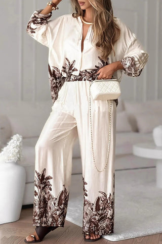 Tropical Print Button-Up Pants Set