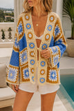 Crochet Patchwork Open Front Bell Sleeve Cardigan