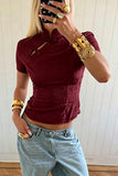 Frog Button Mock Neck Crop Blouse