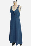 Button-Detail Denim Strap Maxi Dress