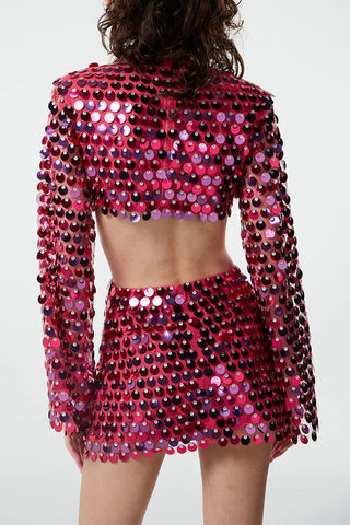 Sequin Cutout Long Sleeve Mini Dress