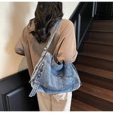 Button Denim Hobo Bag