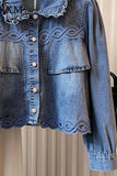 Ruffle Collar Lace Trim Puff Sleeve Jacket