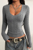 Cable Knit V-Neck Long Sleeve Sweater
