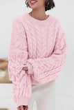 Cable Knit Crew Neck Balloon Sleeve Sweater