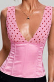 Polka Dot V-Neck Corset Tank Top