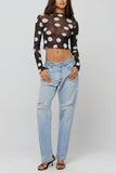Sheer Polka Dot Mock Neck Crop Top