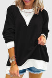 Textured V-Neck Color Block Sweatshirt