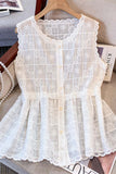 Button-Front Lace Tank Top