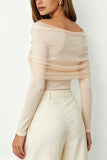 Sheer Ruched Off-Shoulder Long Sleeve Blouse