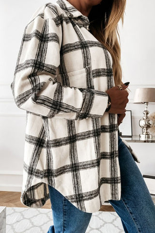 Plaid Button-Front Long Sleeve Shacket