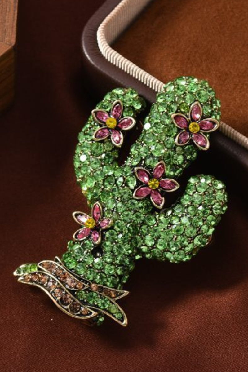 Crystal Cactus Flower Brooch