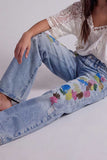 Distressed Paint-Splatter Straight Jeans