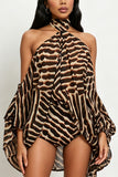 Zebra Print Halter Ruffle Short Set