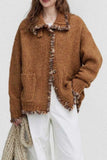Fuzzy Textured Frayed Trim Cardigan