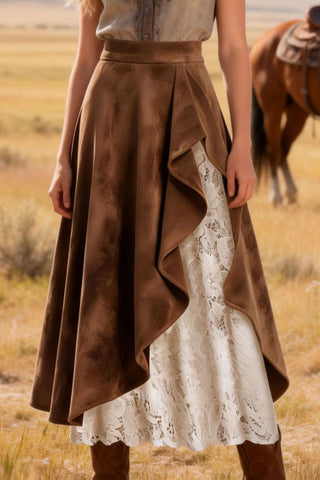 Asymmetrical Ruffle Hem Midi Skirt