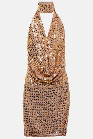 Halter-Sequin Mini Dress