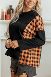 Plaid Sleeve Pumpkin Face Top