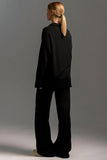 Knit Collared Top and Wide-Leg Pants Set