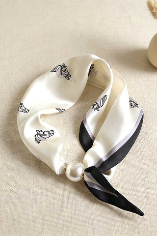Paisley Print Satin Scarf with Pearl Ring