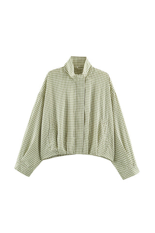 Plaid Mock Neck Long Sleeve Jacket