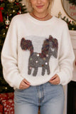 Sequin Animal Motif Crew Neck Sweater