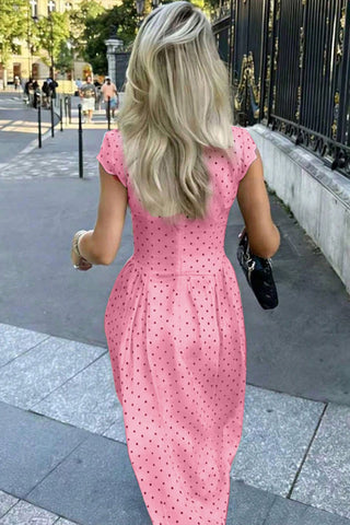 Polka Dot Cap Sleeve Maxi Dress