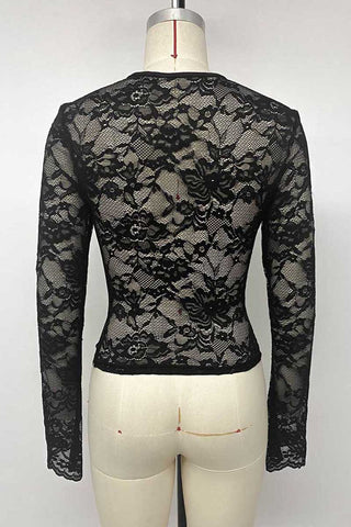 Lace Sleeve Square Neck Crop Blouse