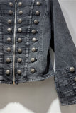 Military Button Zip Front Denim Jacket