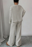 Striped Knit Crew Neck Pants Set