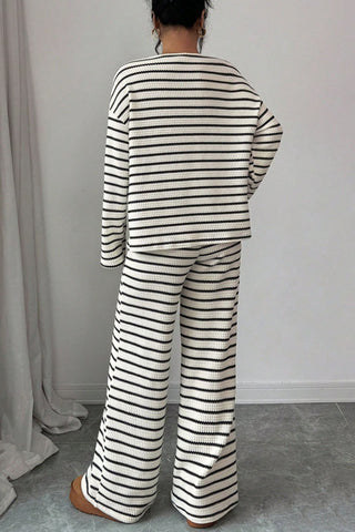 Striped Knit Crew Neck Pants Set