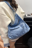 Zippered Pocket Denim Hobo Bag
